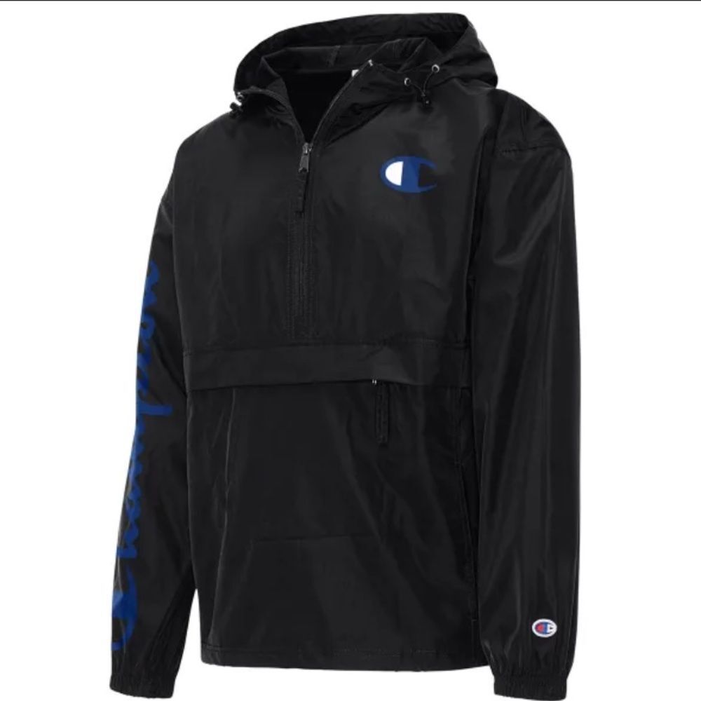 Champion Size Small Men’s Blue and Black Lightweight rain jacket hooded